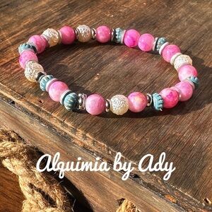Agate beaded handmade bracelet hot pink